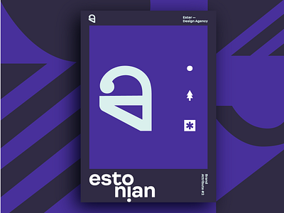 Ester - Estonian. Brand Attribute Poster abstract brand identity design agency graphic design logo mark poster purple shapes snowflake tree typography vector