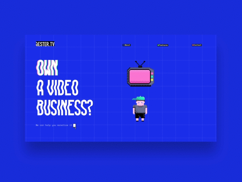 Ester TV coin microinteraction video tv glitch 8bit pixel art typography animation ux illustration ui