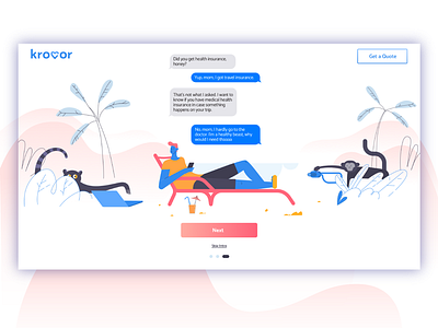 Insurance service onboarding beach chat illustration insurance lemur monkey onboarding screen onboarding ui palm tropics ui ux