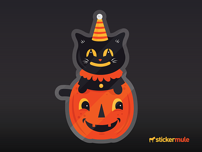 Meowlloween black cat cat halloween illustration meowllaween pin pumpkin stickermule