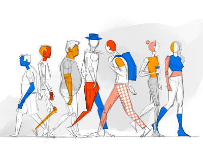 Crowd Sketch and Style characters crowd drawing illustration people pose procreate sketch society study walking