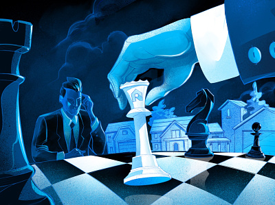Real Estate Gambit board challenge chess chess piece chessboard drawing gambit queen game hero illustration horse hurca illustration king master match real estate tower winner
