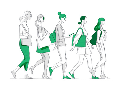 Women With Bag community fashion girls illustration people pose shopping society streamline walking wireframe