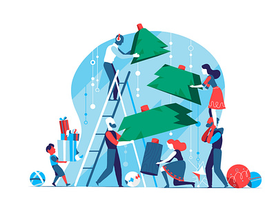 Christmas Construction Team build celebrations christmas christmas party christmas tree family gifts hurca illustration teamwork together vectir wow xmas