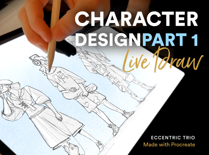Eccentric Trio - Character Design Part 1 brushes character design characters drawing french bulldog illustration process live draw people skater sketch style video process