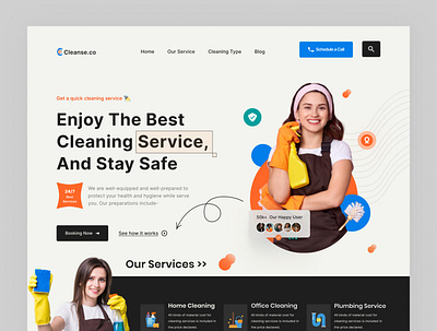 Home Cleaning service Landing page branding creative design home cleaning service housing cleaning service landing page ui ui design ui kit web template web ui