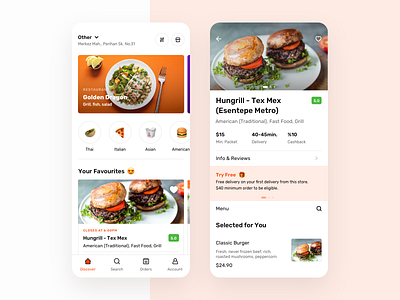 Heyo / Food Delivery App app branding clean delivery app design flat food icon minimal mobile app product simple typography ui ux vector visual design