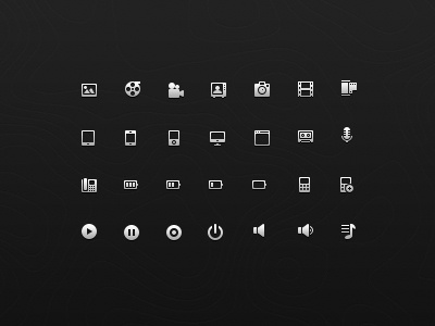Icon Set 2 16px browser camera cassette film glyph icon image ipad iphone ipod mic pause photoshop pixel play playlist psd record research set shutdown tv