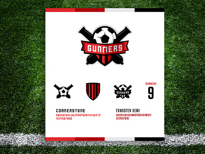 Gunners Crest - Youth Soccer Team branding identity logo red and black soccer sports