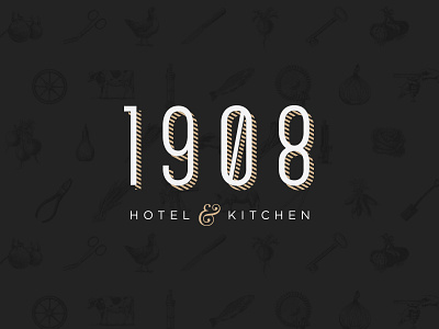 1908 Hotel & Kitchen - reversed branding etching hotel kitchen line art lithograph logo typography