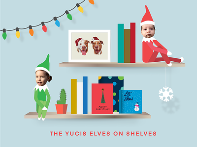 Yucis Family Christmas Card 2019 christmas cards cute elf on the shelf elves flatdesign holidays santa yucis