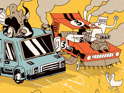 Trucks bogul cartoon duck illustration krzysztof napkawon nowak rooster silly truck vans vector