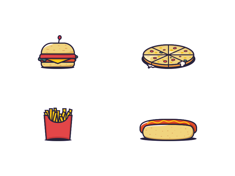 Junk Food Icons colourful delicious details eps food icons junk food junkfood lined vector yummy