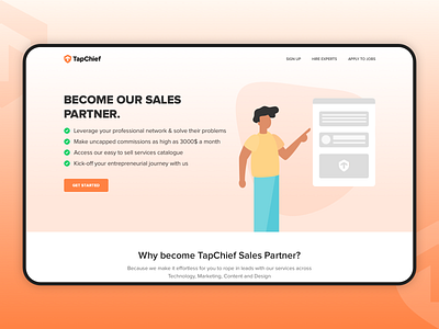 TapChief Sales Partner Program Landing Page Design flat freelancer illustraion landing page partner business productivity sales page salesforce ui ux visual design webdesign