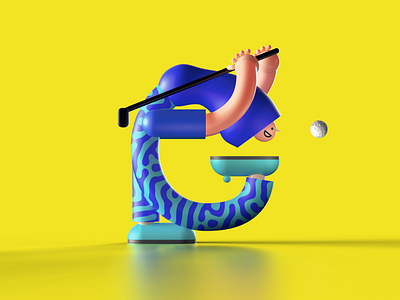 Perfect golf swing - letter G 36daysoftype 3d 3dillustration character golf happy letter lettering redshift