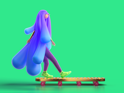 Letter L for 36 days of type 36dayoftype 36daysoftype07 3d 3d illustration action activity animation c4d character green letter modelling redshift rendering skater sport