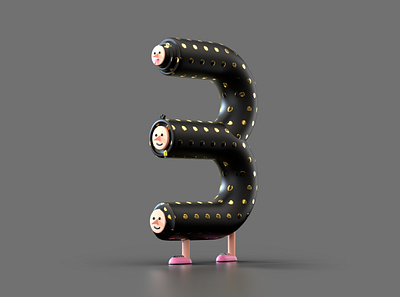 Number 3 - for 36 days of type 36daysoftype 36daysoftype07 3d 3d illustration c4d character illustration letter redshift rendering