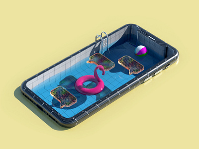 Summer Pool 3d 3d illustration article digital illustration editorial flamingo illustration messages pool redshift rendering summer water