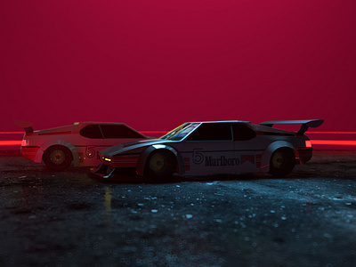 Racing Cars 3d 3d illustration bmw cinema4d enviroment modelling neon red redshift rendering substance painter