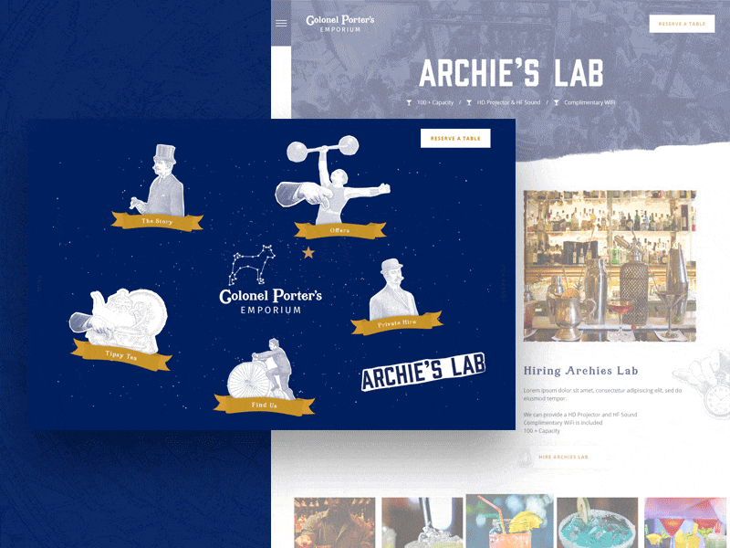 Colonel Porters Emporium bar blue design dev digital ui ux web website