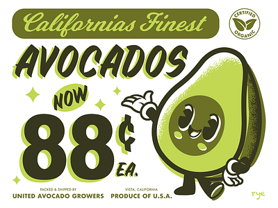 Avocados art avocado branding character design design food graphic design illustration logo mascot produce retro typography vector