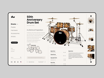 DW drum store concept concept design desktop drum workshop dw e-commerce ecommerce graphic design shop store ui ux white