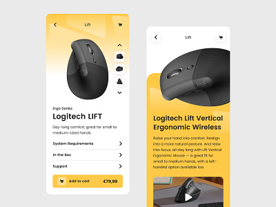 Logitech mouse Lift App Screen android e commerce ios logitech mobile mouse product design product page responsive shop ui