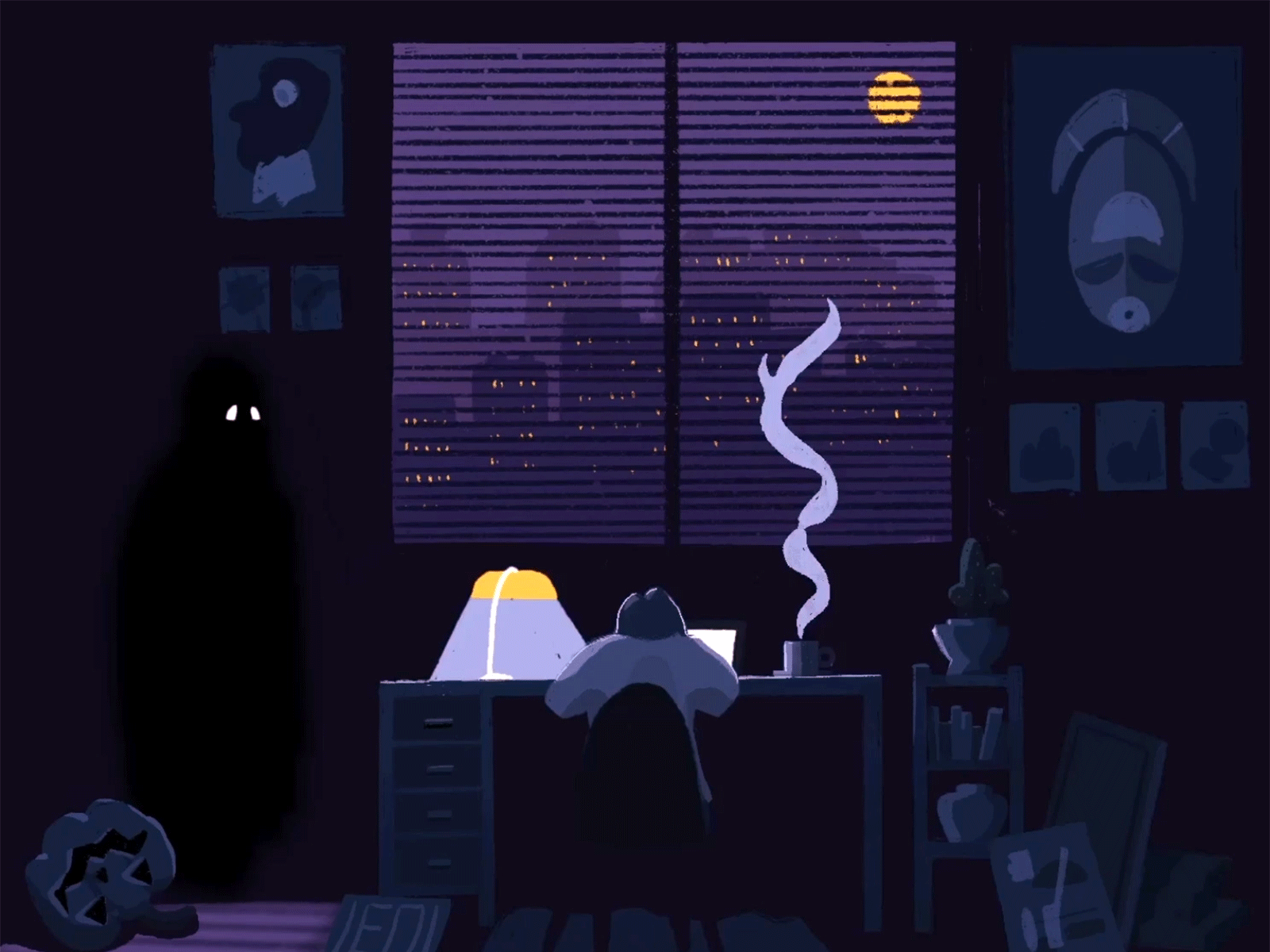 Halloween Night animation dark desk drawing ghost gif halloween illustration looom night scary sketch window working