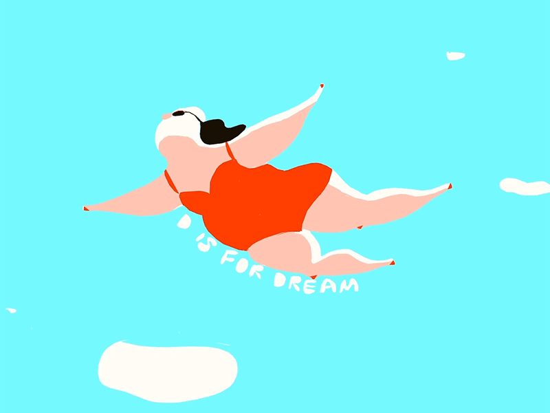 D is for Dream animation cloud daydream design drawing fly gif girl illustration red sketch sky swimsuit