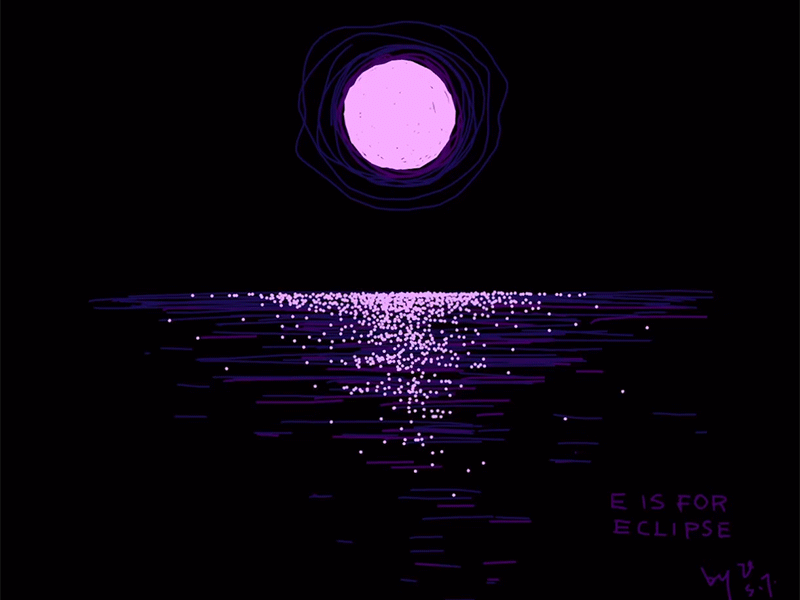 E is for Eclipse animation dark design drawing eclipse gif illustration moon night reflection river sketch