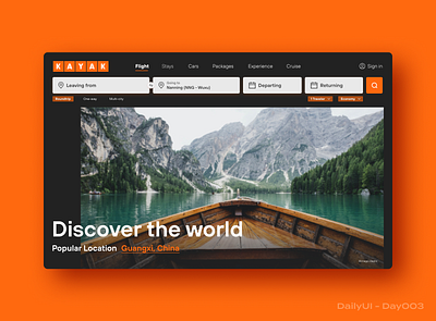 Daily UI Challenge #003 Landing Page-Kayak Redesign daily ui dark design flight interface landing page redesign tourist travel ui