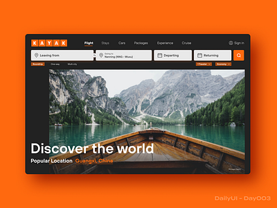 Daily UI Challenge #003 Landing Page-Kayak Redesign