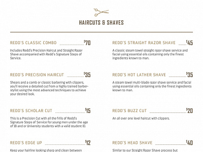 Redd's Barbershop Services Menu branding design menu services website