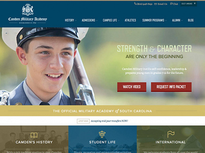 Camden Military Academy Homepage banner branding design homepage website