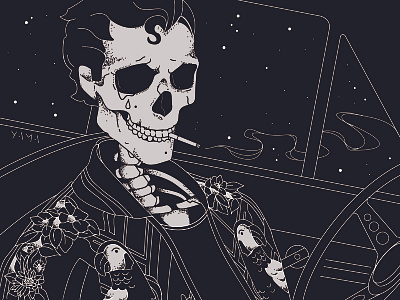 Boys Do Cry astropad black and white blackwork car driving emo gucci illustration illustrator sad skeleton smoking