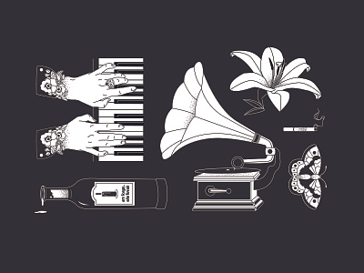 Night Music black and white gucci iconography illustrator lily music piano vector illustration