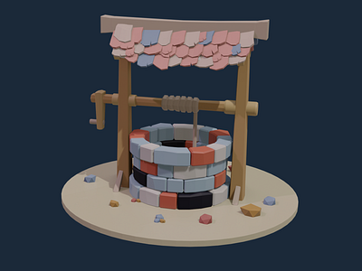 01_Well modeling in blender 3d 3d art blender blender 3d blender3d blender3dart low poly lowpoly material modeling modelling water well