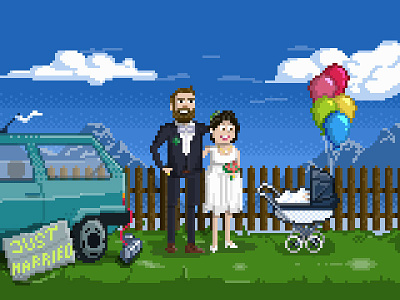 Just Married card marriage pixel wedding
