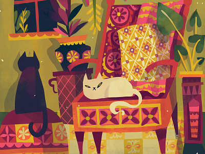 Indoor Cats book cats childrens digital art illustration interiors plants