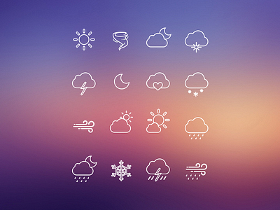 Weather Icons Lineart cloud icons line art moon rain snow snowflake sun thunder tornado weather wind