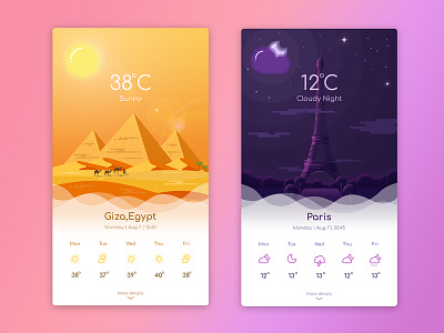 Weather App Landing Page - 2 app cloud egypt giza icon illustration mobile moon paris sun sunny weather