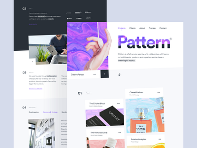 Pattern - Creative Agency Website agency brand card clean client creative design gradient homepage landing page portfolio product projects services simple studio teams ui ux website