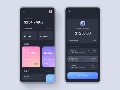 Paypay - Money Management App activity app app design balance bank business card contact credit card gradient income interaction manage money motion outcome payment send ui ux