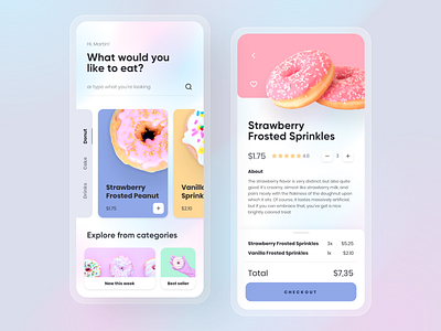 Doonut - Food Order App app blur cake cake shop card cartoon checkout clean colorful design donut drinks mobile order shipping shopping simple ui userinterface ux