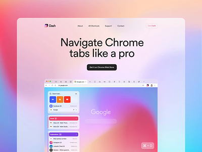Dash Landing Page animation browser card chrome chrome extension clean colorful design gradient homepage landing page motion parallax plugin prototype simple ui user interfaces ux website