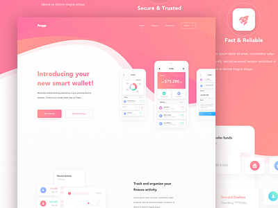 Frepp - New Smart Mobile Banking Landing Page Concept banking design ios landing page mobile money transfer ui ux wallet web