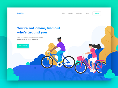 Gowes Header Concept bike blue cycling flat gradient header homepage illustration landing page ui website