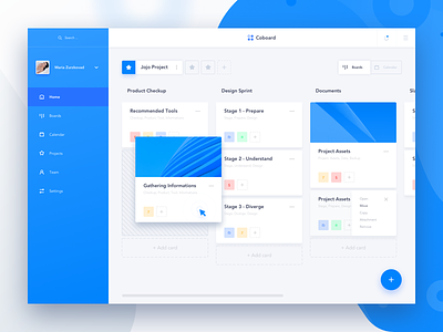 Coboard Dashboard Explorations blue board card dashboard drag intelligence manage profile project simple ui ux