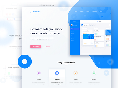 Coboard Landing Page Preview blue card dashboard gradient homepage intelligence isometric landing page manage tech ui website