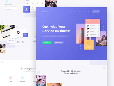 Serviceku Landing Page Concept business card design finance gradient home home service homepage landing page manage money plan service simple ui user interfaces ux web website
